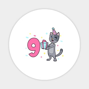 I am 9 with cat - girl birthday 9 years old Magnet